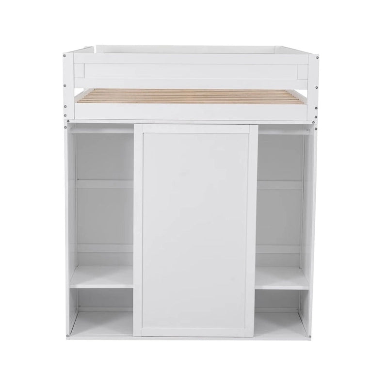 Lit mezzanine en bois Merax avec armoires et bureau à 2 tiroirs avec armoire de rangement