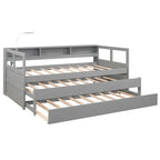 Lit de repos double XL en bois avec 2 lits gigognes, 3 compartiments de rangement et port de chargement USB