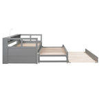Lit de repos double XL en bois avec 2 lits gigognes, 3 compartiments de rangement et port de chargement USB