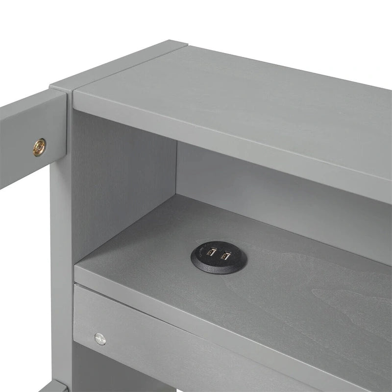 Lit de repos double XL en bois avec 2 lits gigognes, 3 compartiments de rangement et port de chargement USB