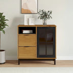 Buffet en Bois de Pin Massif avec Porte Vitrée, 80x40x80 cm