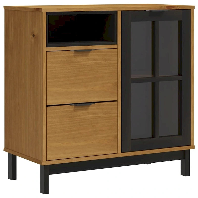 Buffet en Bois de Pin Massif avec Porte Vitrée, 80x40x80 cm