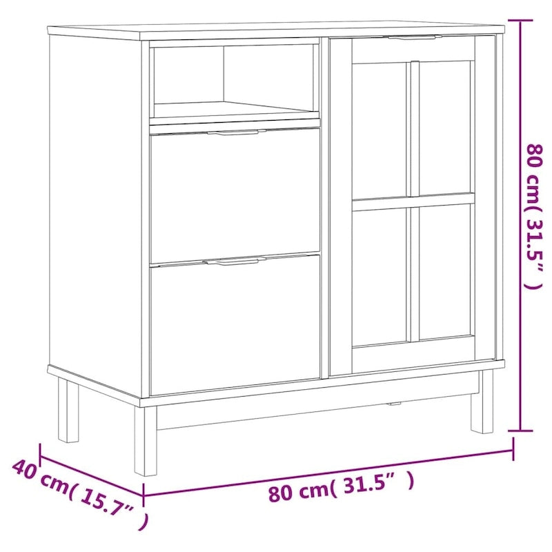 Buffet en Bois de Pin Massif avec Porte Vitrée, 80x40x80 cm