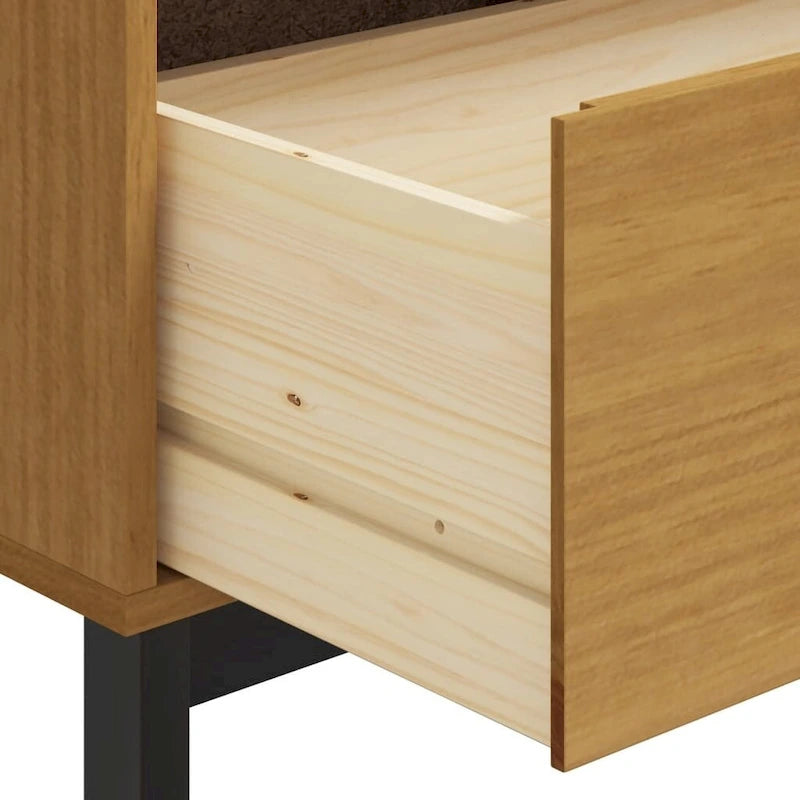 Buffet en Bois de Pin Massif avec Porte Vitrée, 80x40x80 cm