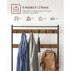 Porte-manteau, Meuble d'entrée avec banc à chaussures, Banc d'entrée avec rangement à chaussures, 3-en-1, Marron rustique et noir