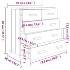 Meuble d'appoint/buffet/console en pin massif avec tiroirs, 79x40x80 cm