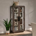 Vitrine moderne avec portes vitrées et étagères ouvertes