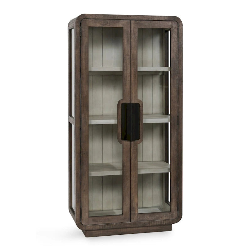 Vitrine moderne avec portes vitrées et étagères ouvertes