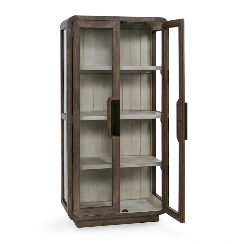 Vitrine moderne avec portes vitrées et étagères ouvertes