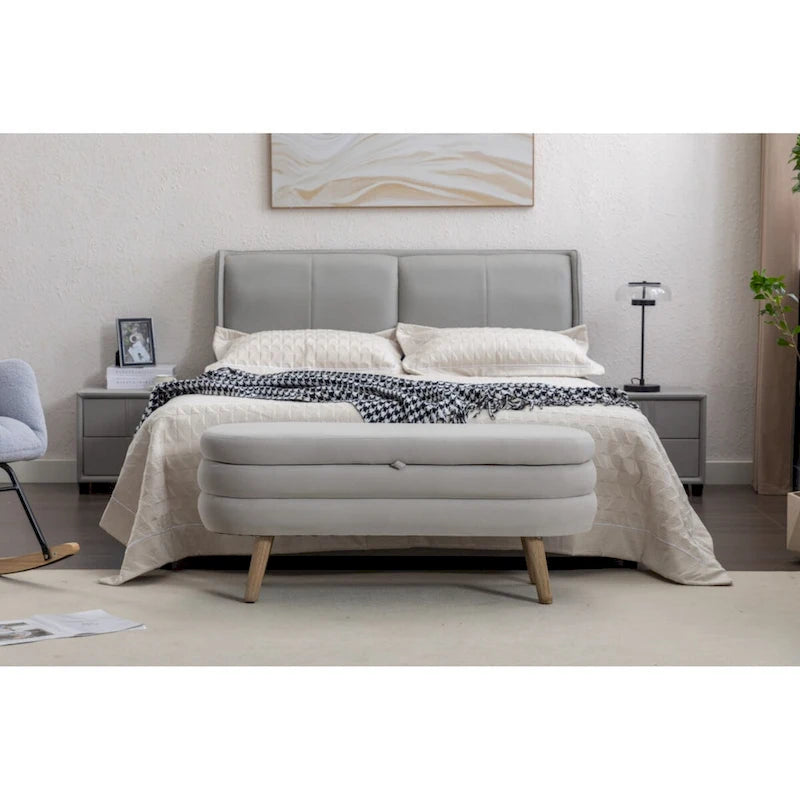 Banc de rangement en tissu de velours Banc de chambre à coucher avec pieds en bois pour salon, chambre à coucher, intérieur