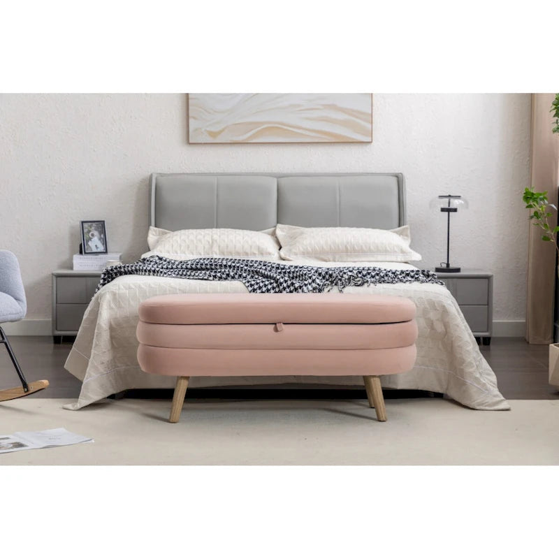 Banc de rangement en tissu de velours Banc de chambre à coucher avec pieds en bois pour salon, chambre à coucher, intérieur