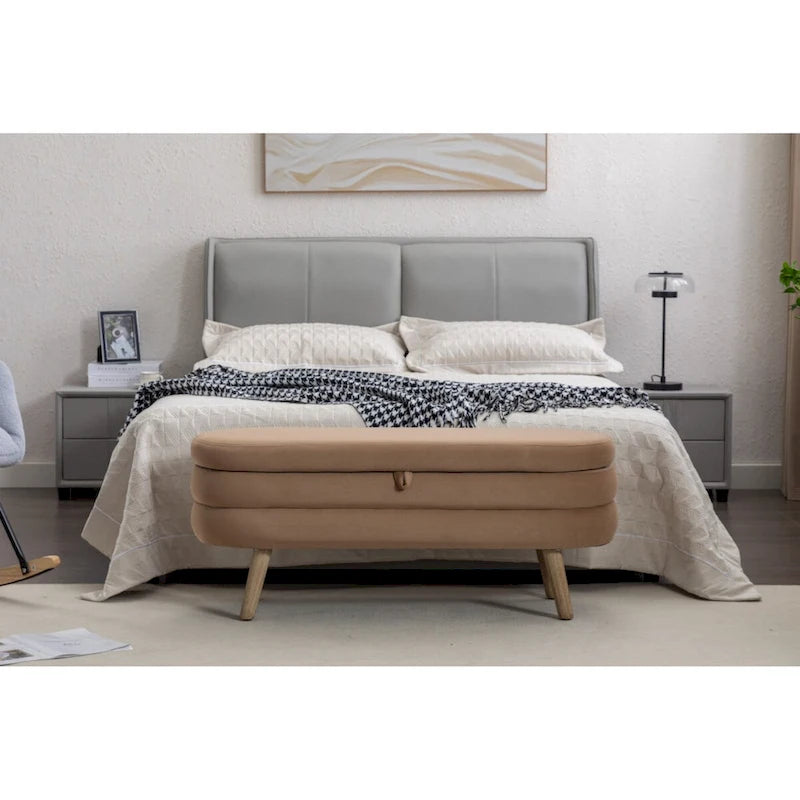 Banc de rangement en tissu de velours Banc de chambre à coucher avec pieds en bois pour salon, chambre à coucher, intérieur