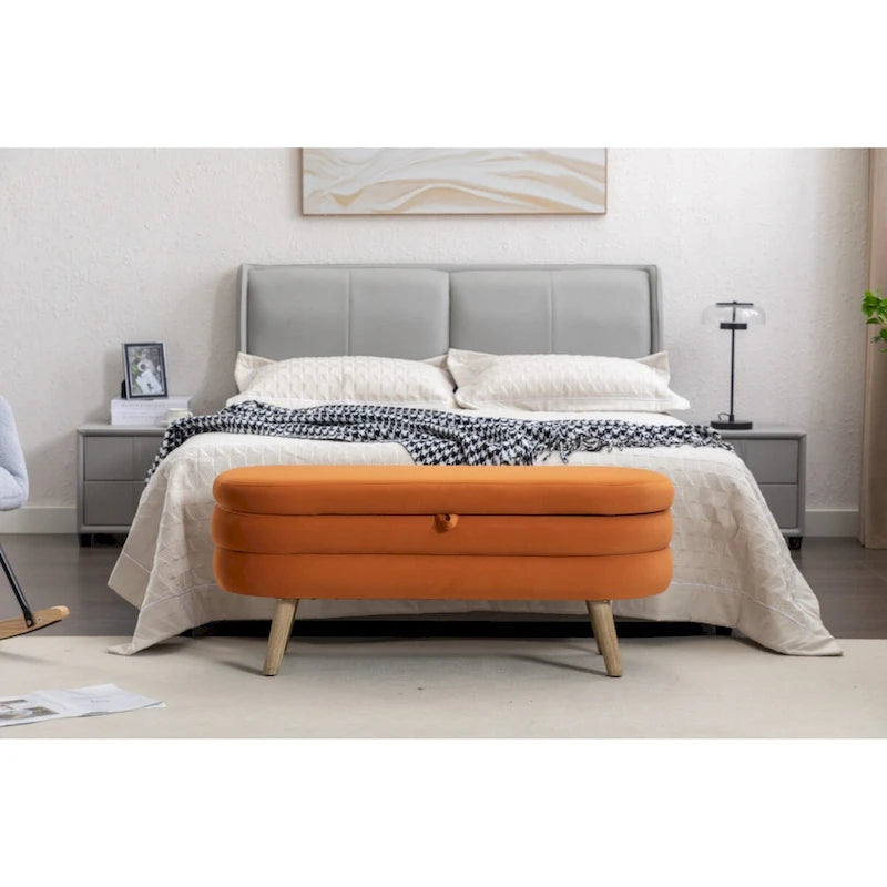 Banc de rangement en tissu de velours Banc de chambre à coucher avec pieds en bois pour salon, chambre à coucher, intérieur