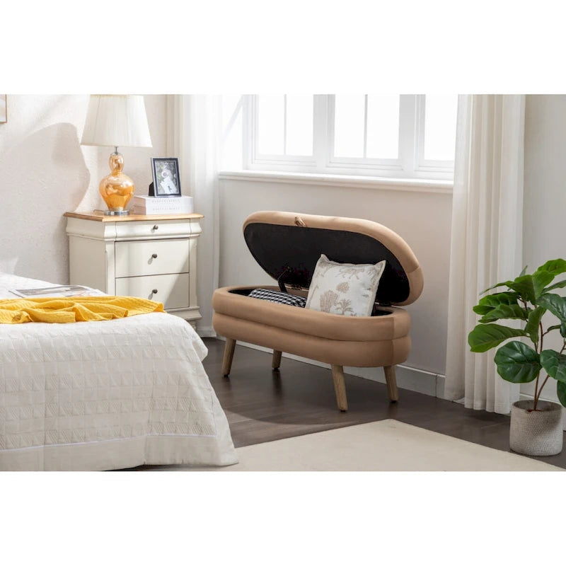 Banc de rangement en tissu de velours Banc de chambre à coucher avec pieds en bois pour salon, chambre à coucher, intérieur