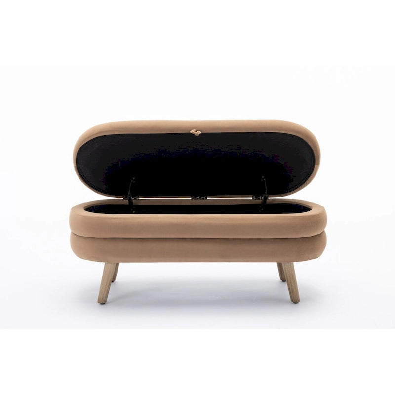 Banc de rangement en tissu de velours Banc de chambre à coucher avec pieds en bois pour salon, chambre à coucher, intérieur