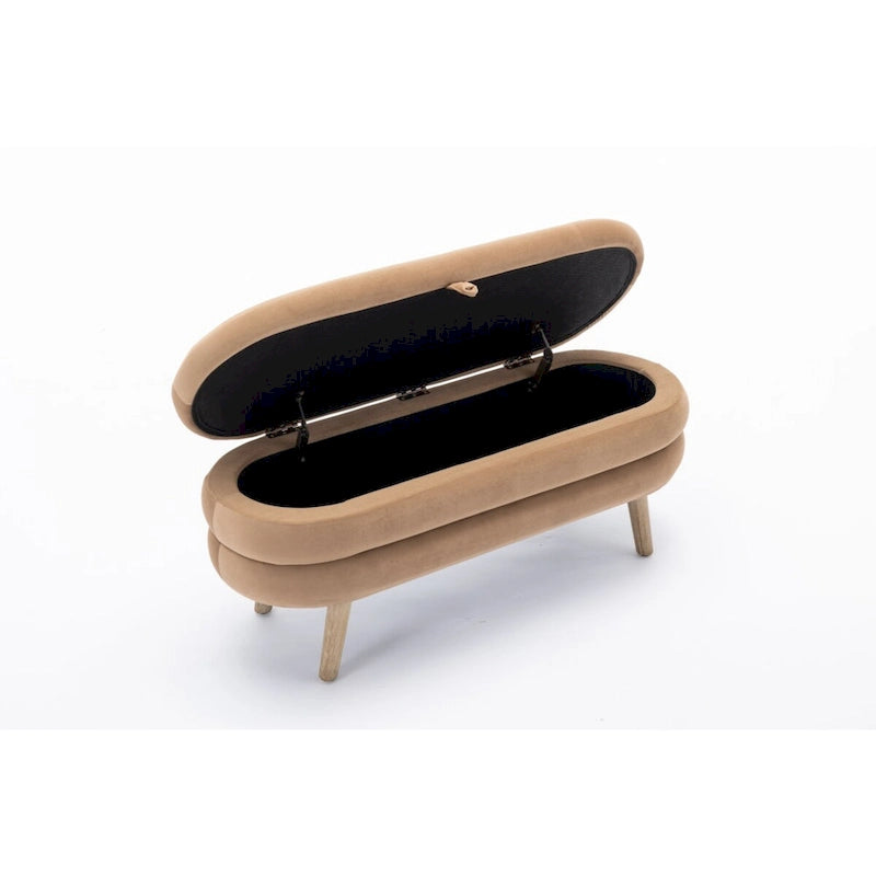 Banc de rangement en tissu de velours Banc de chambre à coucher avec pieds en bois pour salon, chambre à coucher, intérieur