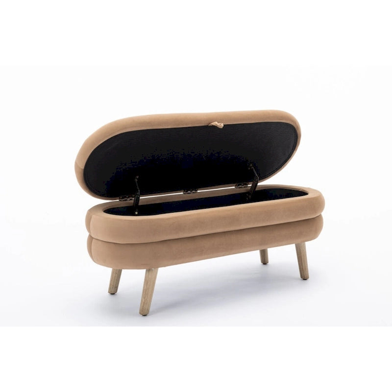 Banc de rangement en tissu de velours Banc de chambre à coucher avec pieds en bois pour salon, chambre à coucher, intérieur