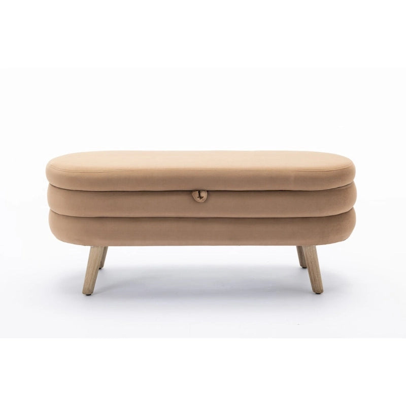 Banc de rangement en tissu de velours Banc de chambre à coucher avec pieds en bois pour salon, chambre à coucher, intérieur
