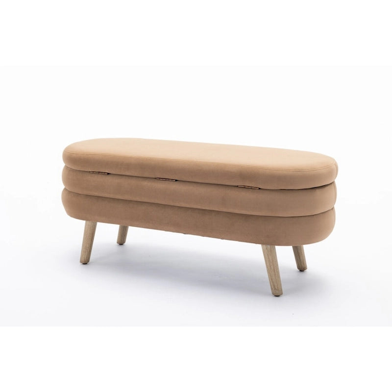 Banc de rangement en tissu de velours Banc de chambre à coucher avec pieds en bois pour salon, chambre à coucher, intérieur
