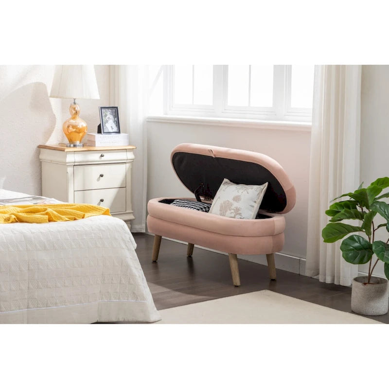 Banc de rangement en tissu de velours Banc de chambre à coucher avec pieds en bois pour salon, chambre à coucher, intérieur