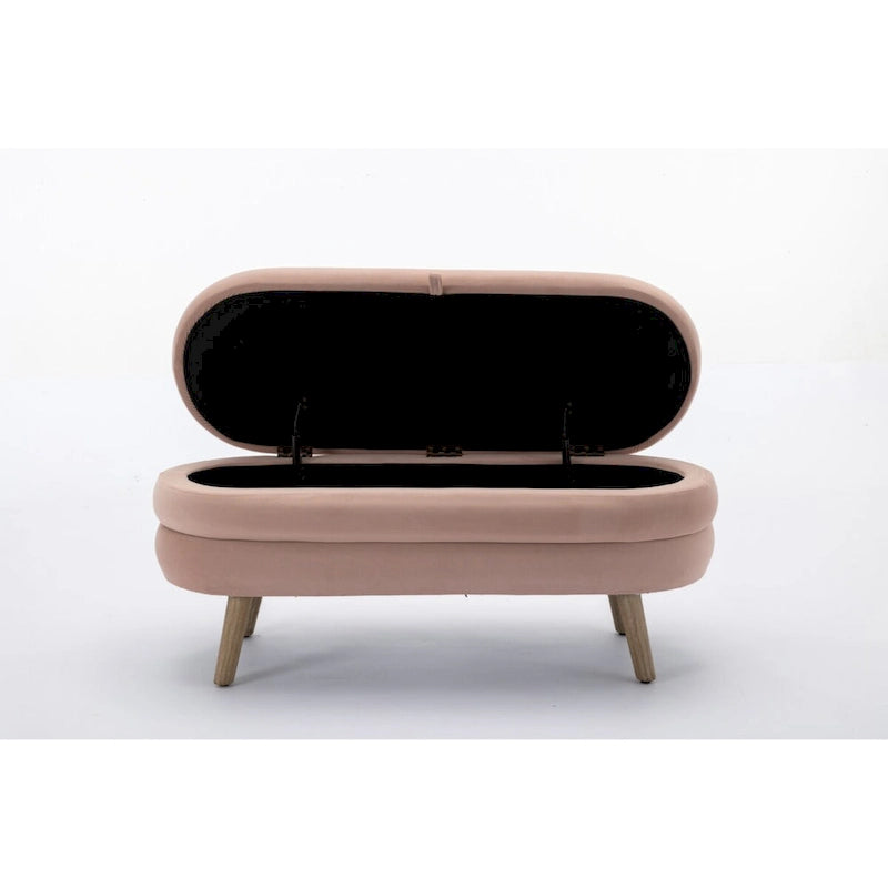 Banc de rangement en tissu de velours Banc de chambre à coucher avec pieds en bois pour salon, chambre à coucher, intérieur