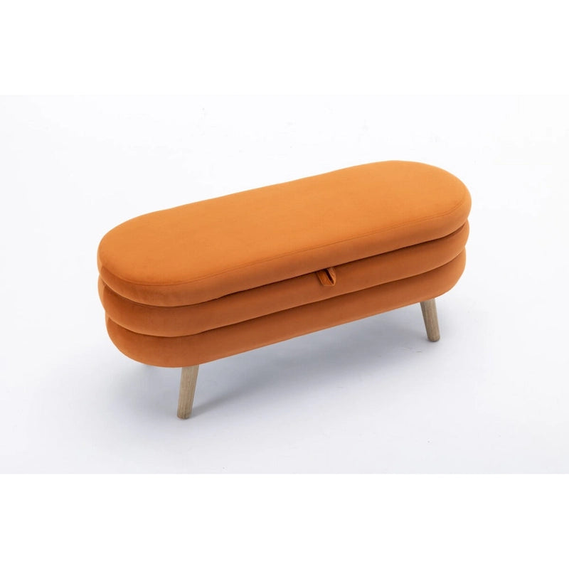 Banc de rangement en tissu de velours Banc de chambre à coucher avec pieds en bois pour salon, chambre à coucher, intérieur