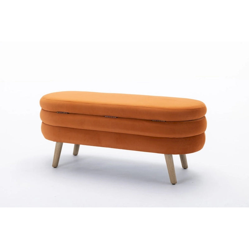 Banc de rangement en tissu de velours Banc de chambre à coucher avec pieds en bois pour salon, chambre à coucher, intérieur