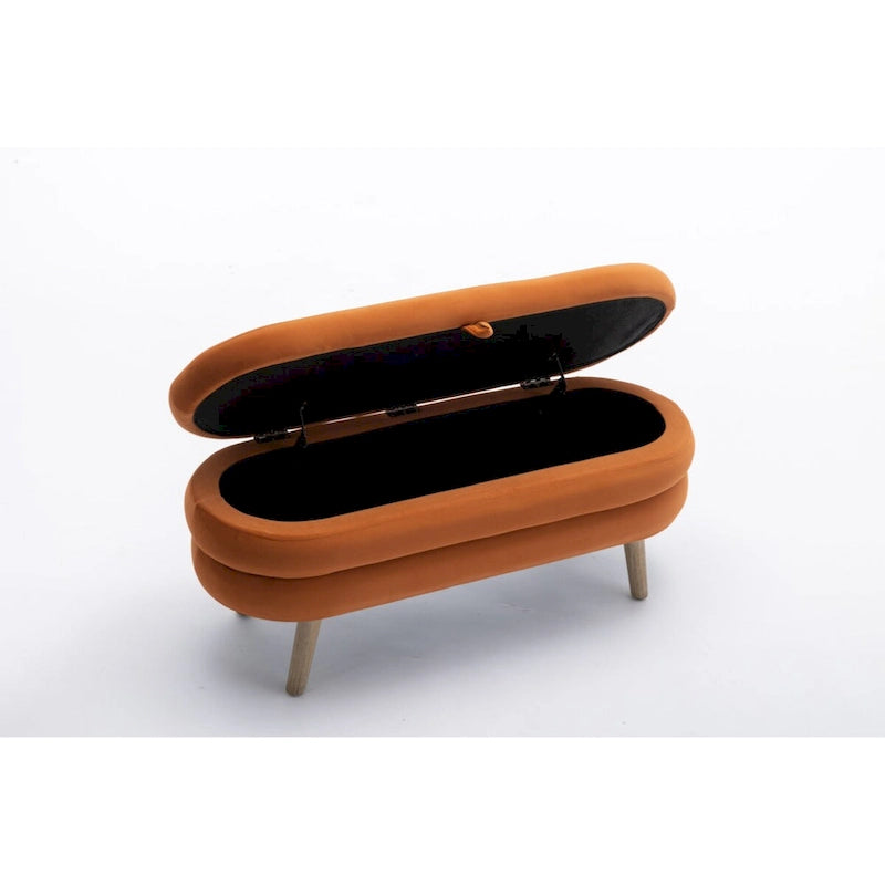 Banc de rangement en tissu de velours Banc de chambre à coucher avec pieds en bois pour salon, chambre à coucher, intérieur
