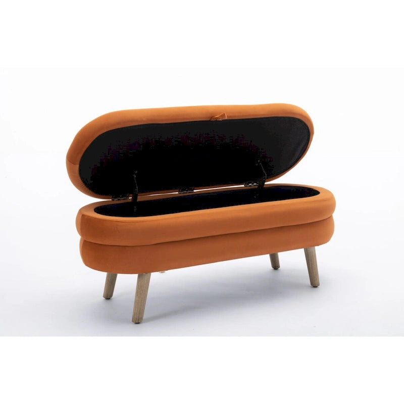 Banc de rangement en tissu de velours Banc de chambre à coucher avec pieds en bois pour salon, chambre à coucher, intérieur