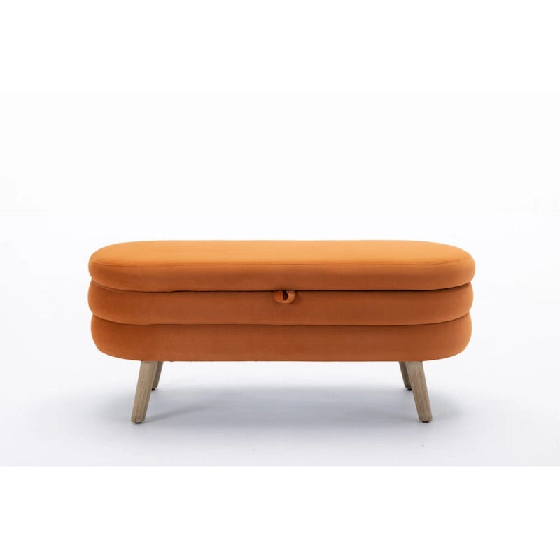 Banc de rangement en tissu de velours Banc de chambre à coucher avec pieds en bois pour salon, chambre à coucher, intérieur
