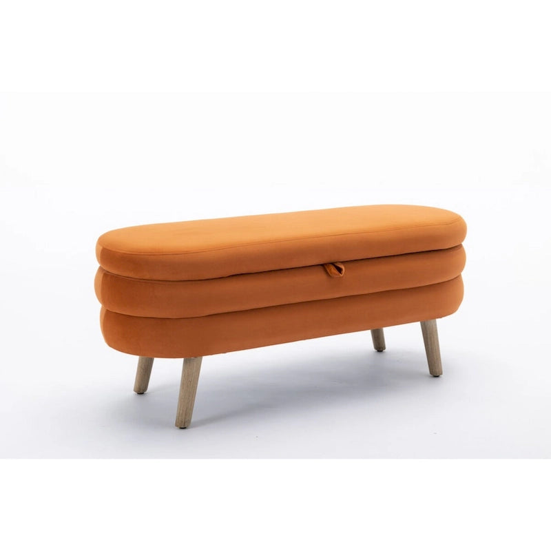 Banc de rangement en tissu de velours Banc de chambre à coucher avec pieds en bois pour salon, chambre à coucher, intérieur