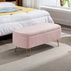 Banc ottoman de rangement avec pieds dorés pour bout de lit, banc d'entrée en fausse fourrure rembourré avec rangement pour salon et chambre à coucher