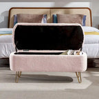Banc ottoman de rangement avec pieds dorés pour bout de lit, banc d'entrée en fausse fourrure rembourré avec rangement pour salon et chambre à coucher