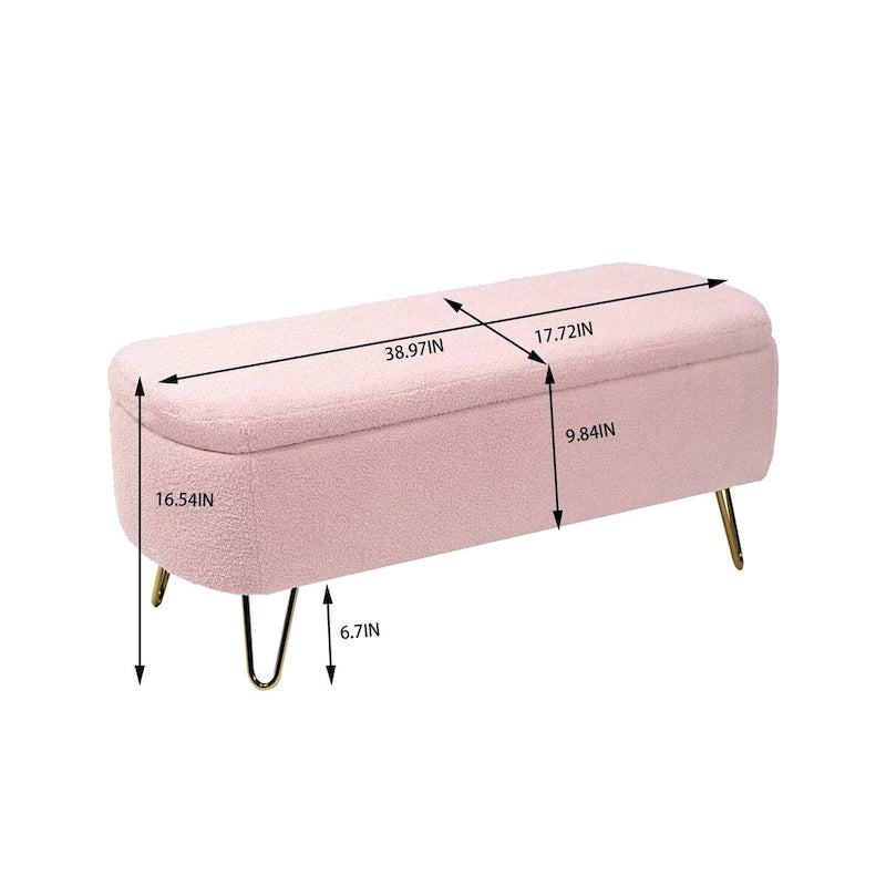 Banc ottoman de rangement avec pieds dorés pour bout de lit, banc d'entrée en fausse fourrure rembourré avec rangement pour salon et chambre à coucher