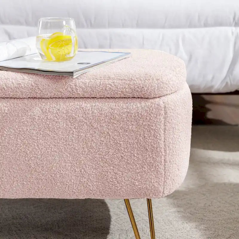 Banc ottoman de rangement avec pieds dorés pour bout de lit, banc d'entrée en fausse fourrure rembourré avec rangement pour salon et chambre à coucher
