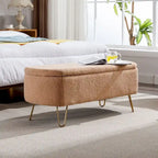 Banc ottoman de rangement avec pieds dorés pour bout de lit, banc d'entrée en fausse fourrure rembourré avec rangement pour salon et chambre à coucher