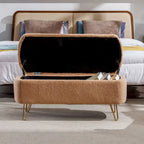 Banc ottoman de rangement avec pieds dorés pour bout de lit, banc d'entrée en fausse fourrure rembourré avec rangement pour salon et chambre à coucher