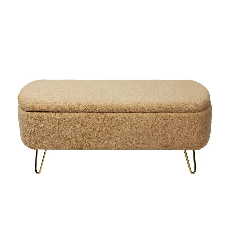 Banc ottoman de rangement avec pieds dorés pour bout de lit, banc d'entrée en fausse fourrure rembourré avec rangement pour salon et chambre à coucher