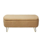 Banc ottoman de rangement avec pieds dorés pour bout de lit, banc d'entrée en fausse fourrure rembourré avec rangement pour salon et chambre à coucher