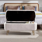Banc ottoman de rangement avec pieds dorés pour bout de lit, banc d'entrée en fausse fourrure rembourré avec rangement pour salon et chambre à coucher