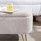 Banc ottoman de rangement avec pieds dorés pour bout de lit, banc d'entrée en fausse fourrure rembourré avec rangement pour salon et chambre à coucher
