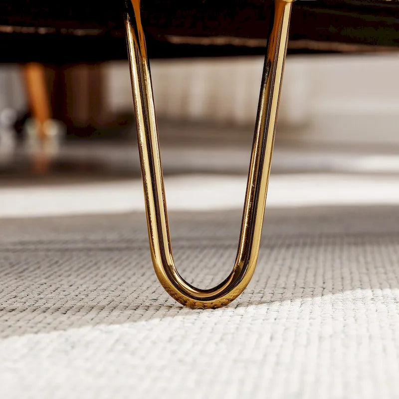 Banc ottoman de rangement avec pieds dorés pour bout de lit, banc d'entrée en fausse fourrure rembourré avec rangement pour salon et chambre à coucher