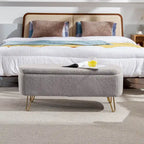 Banc ottoman de rangement avec pieds dorés pour bout de lit, banc d'entrée en fausse fourrure rembourré avec rangement pour salon et chambre à coucher