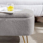 Banc ottoman de rangement avec pieds dorés pour bout de lit, banc d'entrée en fausse fourrure rembourré avec rangement pour salon et chambre à coucher
