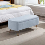 Banc ottoman de rangement avec pieds dorés pour bout de lit, banc d'entrée en fausse fourrure rembourré avec rangement pour salon et chambre à coucher