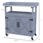 Banc de rempotage d'extérieur, Table de rempotage en bois avec armoire de rangement, Plateau en aluminium, Roues en caoutchouc pour terrasse, balcon