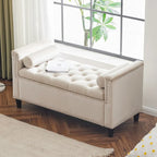 Banc de rangement, banc de lit queen en velours capitonné de 113 cm, banc d'entrée/salon avec accoudoirs, garniture cloutée