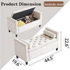 Banc de rangement, banc de lit queen en velours capitonné de 113 cm, banc d'entrée/salon avec accoudoirs, garniture cloutée