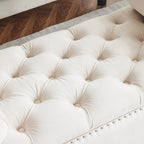 Banc de rangement, banc de lit queen en velours capitonné de 113 cm, banc d'entrée/salon avec accoudoirs, garniture cloutée