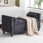 Banc de rangement, banc de lit queen en velours capitonné de 113 cm, banc d'entrée/salon avec accoudoirs, garniture cloutée